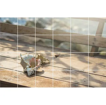 Obraz Moderní Samolepky na Obkladačky Mušle na dřevěném pozadí 24 ks 15 x 15 cm