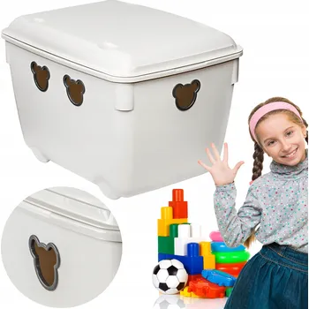 Úložný box PLASTOVÝ ÚLOŽNÝ BOX NA HRAČKY 40 L VELKÝ KRABIČKA S VÍKEM DO POKOJE MEDVÍDEK