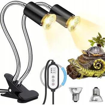 Osvětlení do terária 2 TOPNÁ TĚLESA PRO PLAZY, UVA UVB VÝHŘEVNÁ LAMPA E27 SE 2 ŽÁROVKAMI 25+50W