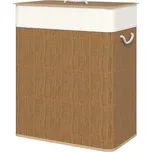 HOMCOM Bambusový koš na prádlo s víkem 2 přihrádky Koš na prádlo o objemu 100 litrů s provazovými uchy, vyjímatelný sáček na prádlo