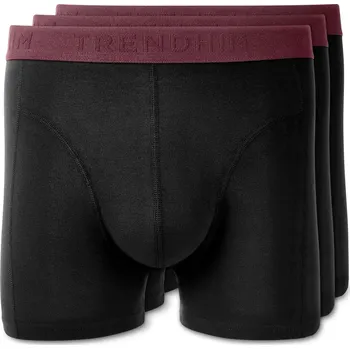 Boxerky XL - FlexFeel | Balení 3 ks černých bavlněných boxerek s tmavě karmínovým pasem - Trendhim