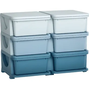 Úložný box HOMCOM Úložný box pro děti, dětský úložný box, 3 zásuvky, modrý