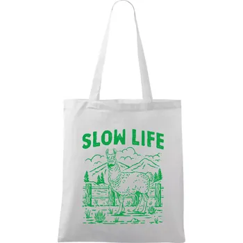 Slow Life Lama - Taška bavlněná - 42 x 38 cm ( Bílá )