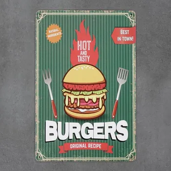 Obraz Dekorativní kovová cedule BURGERS