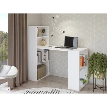 Psací stůl Psací stůl Whitby – bílý mat, s bočním regálem