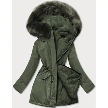 Khaki oboustranná zimní bunda pro ženy s kapucí a kožešinou, odstíny zelené M (38) i392_20512-47