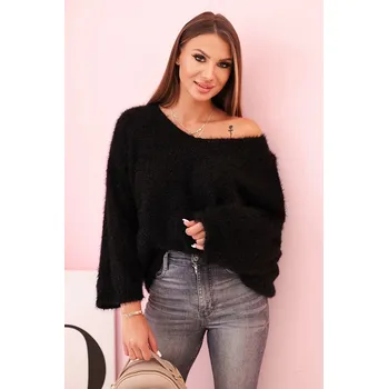 Dámský svetr Dámský svetr z mohairu volného střihu s výstřihem do V černý UNI