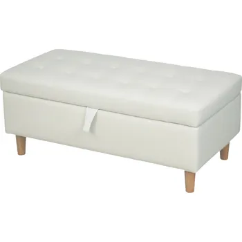 Taburet HOMCOM Čalouněný taburet s úložným prostorem, dřevěné nohy, potah z měkké tkaniny, krémově bílá barva