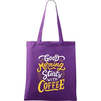 Good Morning Starts with Coffee - Taška bavlněná - 42 x 38 cm ( Fialová )