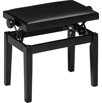 Příslušenství pro klávesový nástroj HOMCOM Klavírní lavice, klavírní židle, výškově nastavitelná, elegantní vysoký lesk, imitace kůže + gumové dřevo, černá, 63 x 33 x 56 cm