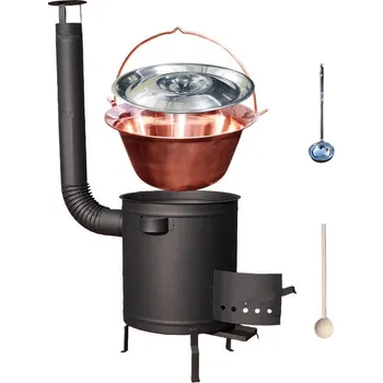 Kempingové nádobí Měděný kotlík 30 L (1,2 mm) + silnostěnná (1,5 mm) a žáruvzdorná kotlina 45 cm PLUS 600