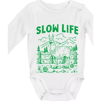 Kojenecký body Slow Life Lama - Body kojenecké s dlouhým rukávem - Dlouhý r. do 3 měs ( Bílá )