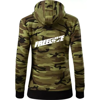 Dámská mikina Freedive - nápis s potápěčem - Dámská mikina trendy zipper s kapucí - M ( Zelený maskáč )