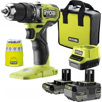Vrtačka RYOBI AKU VRTAČKA + Nabíječka + 4Ah + 2Ah + Sada bitů 10 ks