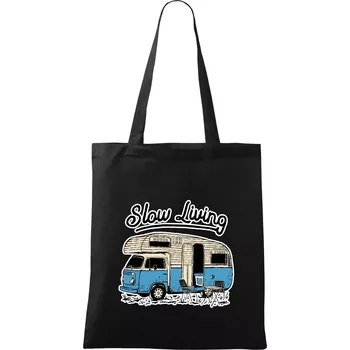 Nákupní taška Slow living obytňák - Taška bavlněná - 42 x 38 cm ( Černá )
