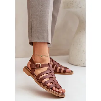 Dámské sandále Sandály z přírodní kůže- plochý podpatek a nastavitelný pás, 36 i240_210712_2:36