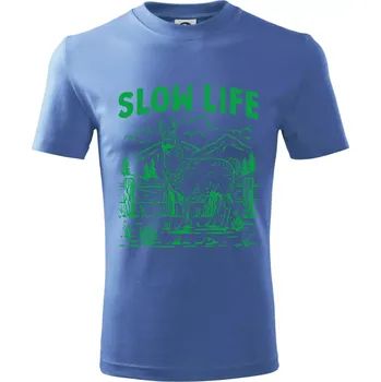 Chlapecké tričko Slow Life Lama - Tričko dětské bavlněné - 98 cm / 2 roky ( Azurově modrá )