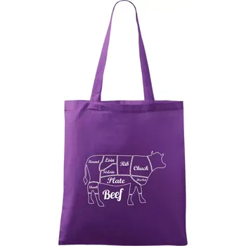 Kráva nákres rozřezání Anglicky - Taška bavlněná - 42 x 38 cm ( Fialová )