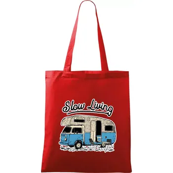 Nákupní taška Slow living obytňák - Taška bavlněná - 42 x 38 cm ( Červená )