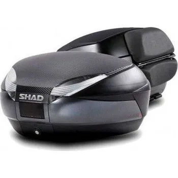 Zavazadlo na motocykl Vrchní kufr na motorku SHAD SH48 D0B48306R Tmavě šedý s opěrkou, karbonový kryt a zámek PREMIUM SMART SUZUKI GSR 750 2011-2017