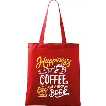 Nákupní taška Happiness is a Cup of Coffee and a Good Book - Taška bavlněná - 42 x 38 cm ( Červená )