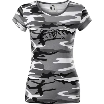 Dámské tričko Narozeninový motiv - znak - 2023 - Dámské maskáčové triko - XS ( Šedý maskáč )