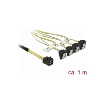 Kabel do PC Delock Kabel Mini SAS HD SFF-8643 > 4 x SATA 7 pin samice 90° pravoúhlý 1 m