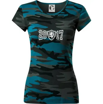 Dámské tričko Narozeninový motiv - znak - 2017 - Dámské maskáčové triko - XS ( Petrolejová maskáč )