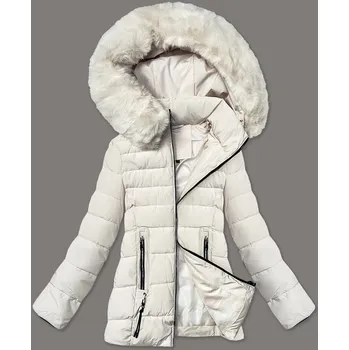 Dámská bunda Dámská prošívaná bunda ecru s kožešinou na kapuci, odstíny bílé XXL (44) i392_24624-48
