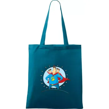 Táta superman - kluk a kluk - Taška bavlněná - 42 x 38 cm ( Petrolejová )