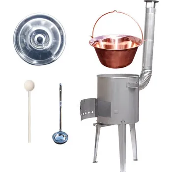 Kempingové nádobí Měděný kotlík 30 L (1,2 mm) + nerezová kotlina 45 cm LUXUS + naběračka a vařečka zdarma