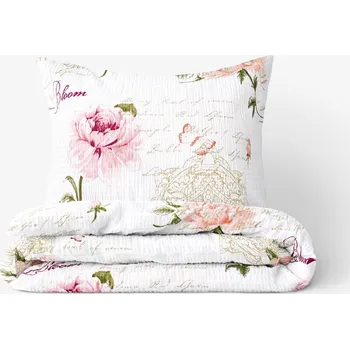 Povlečení Krepové povlečení - Pivoňky s texty 140 x 200 a 70 x 90 cm