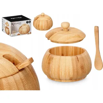 Cukřenka Bambusová cukřenka s víčkem a lžičkou, kulatá nádoba na cukr