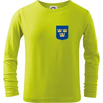 Dětská móda Švédský znak tři korunky na prso - Triko dětské Long Sleeve - 146 cm/10 let ( Limetková )