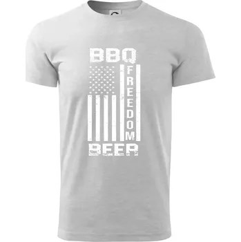 Pánské tričko USA BBQ Freedom beer - Triko extra velké (5-8XL) - 6XL ( Světlešedý Melír )