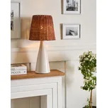 Stolní lampa bílá keramický podstavec ratanové stínidlo noční lampa boho styl obývací pokoj ložnice Beliani