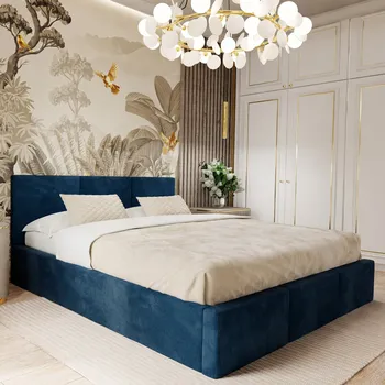 Postel Čalouněná dvoulůžková postel Muralo 140x200, odstíny modré