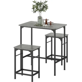 Jídelní stůl HOMCOM Barový set Barový stůl s barovou židlí Jídelní stůl se 2 židlemi s protiskluzovou podložkou na nohy šedý