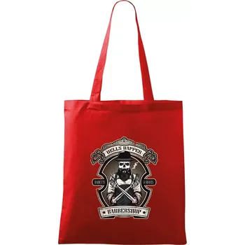 Nákupní taška Barbershop nůžky - Taška bavlněná - 42 x 38 cm ( Červená )
