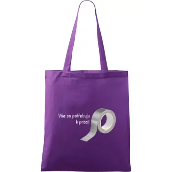 Nákupní taška Vse co potřebuju k práci - Lepící páska - Taška bavlněná - 42 x 38 cm ( Fialová )