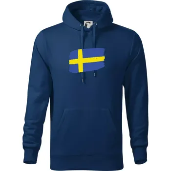 Pánská mikina Švédsko vlajka štětkou - Mikina pánská Cape s kapucí - 5XL ( Půlnoční modrá )