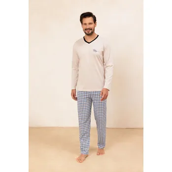 Pánské pyžamo Regina pánské pyžamo s kostkovanými kalhotami, Modrá XL i170_491XL1