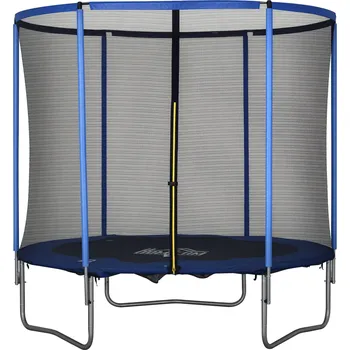 Trampolína HOMCOM Trampolína s ochrannou sítí Zahradní trampolína pro vnitřní i venkovní použití Fitness trampolína pro děti i dospělé Ocel Modrá+Černá do 113,6 kg Ø244 x 240H cm