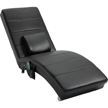 Křeslo HOMCOM Polohovací křeslo s masážní funkcí Lounge chair Ergonomické vysoké opěradlo, s masážní funkcí a polštářem s Zero-G Designem Lounge chair Umělá kůže Kovová pěna Černá 58 x 163 x 87 cm
