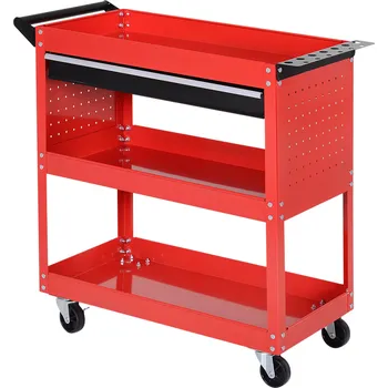 HOMCOM Kufr na nářadí Vozík na nářadí Box na nářadí, 3 úrovně, 4 kolečka, 82 cm x 35 cm x 76 cm, červený