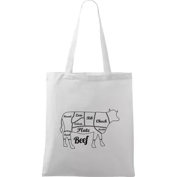 Kráva nákres rozřezání Anglicky - Taška bavlněná - 42 x 38 cm ( Bílá )