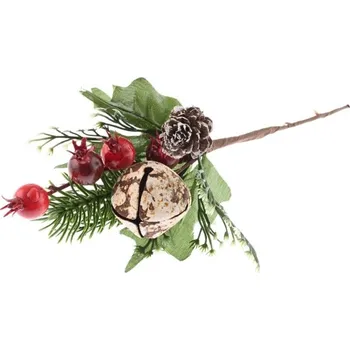 Vánoční dekorace Přízdoba Větvička 20cm Rolnička s šípkem