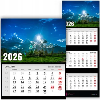 Obraz Trojdílný nástěnný kalendář na rok 2026 - Kancelářský, příroda, slunce, vzory