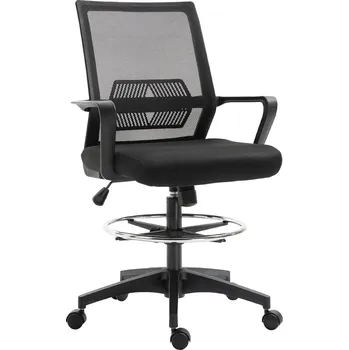 Vinsetto Kancelářská židle Vinsetto, výškově nastavitelná kancelářská židle s podnožkou, síťovaný opěrák, pojízdná, plastová, černá