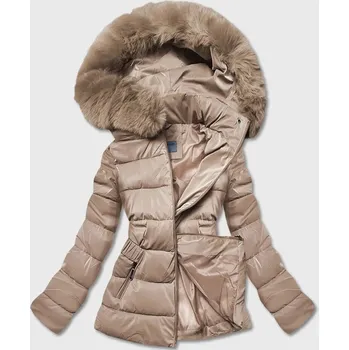 Dámská cargo bunda Béžová krátká lesklá dámská bunda SWEST s kapucí, odstíny béžové XXL (44) i392_20696-48